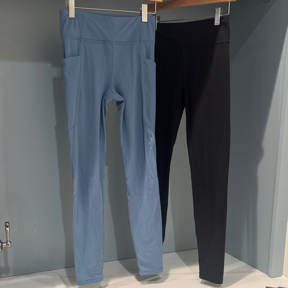 Athleta Girl Size 12 High Rise Stash Treasures & Powervita Leggings Black & Blue